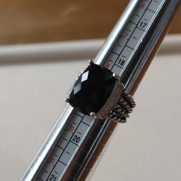 David Yurman "Wheaton" Ring Black Onyx & Diamond 925 Sterling Silver Size 9 - Picture 5 of 9
